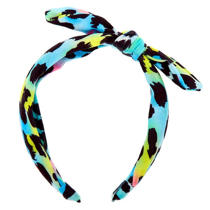Retro Rainbow Leopard Knotted Bow Headband,