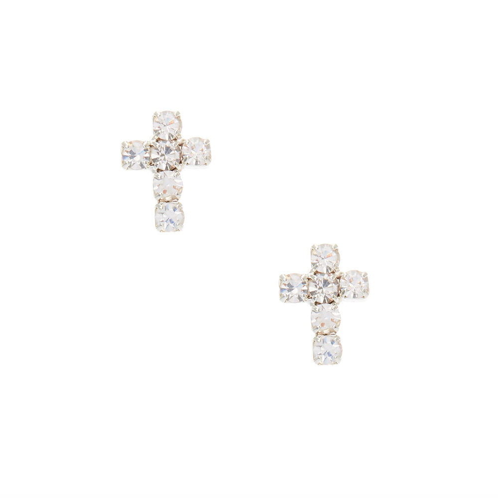Crystal Cross Stud Earrings Claire s US