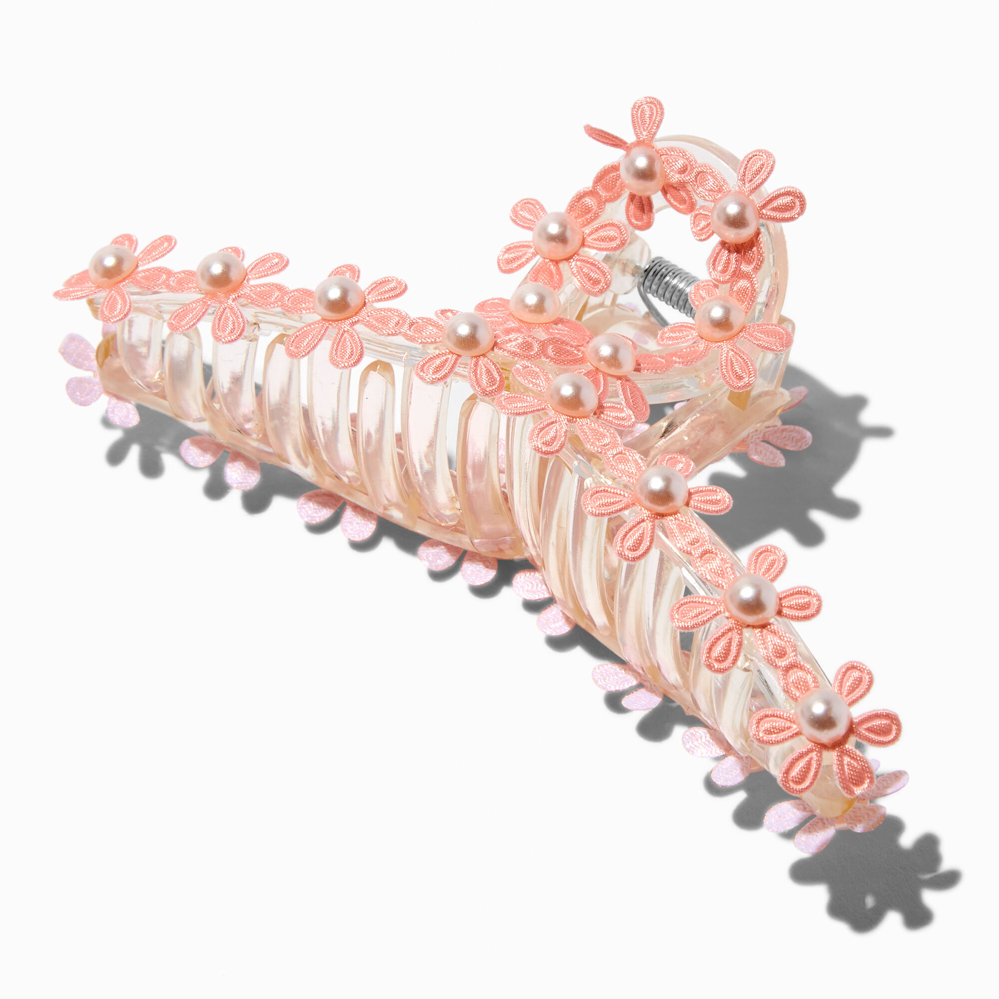 View Claires Blush Flower Pearl Hair Claw Pink information