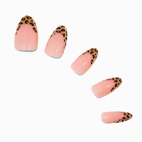 Cheetah French Tip Long Almond Vegan Faux Nail Set - 24 Pack,