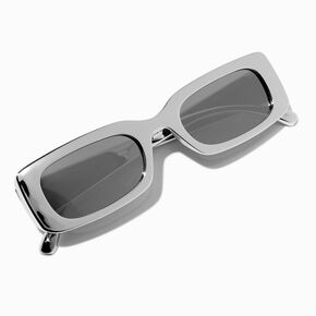 Silver Metallic Chunky Rectangular Sunglasses,