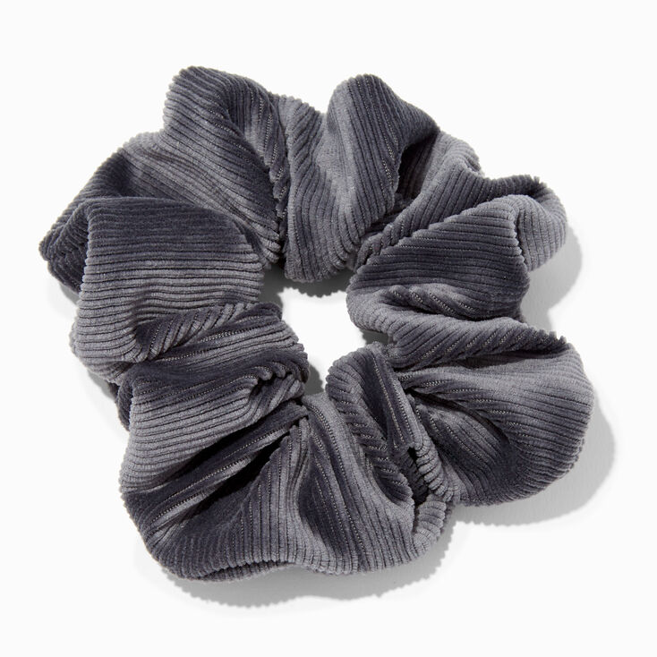 Ribbed Velvet Medium Hair Scrunchie - Dark Grey,