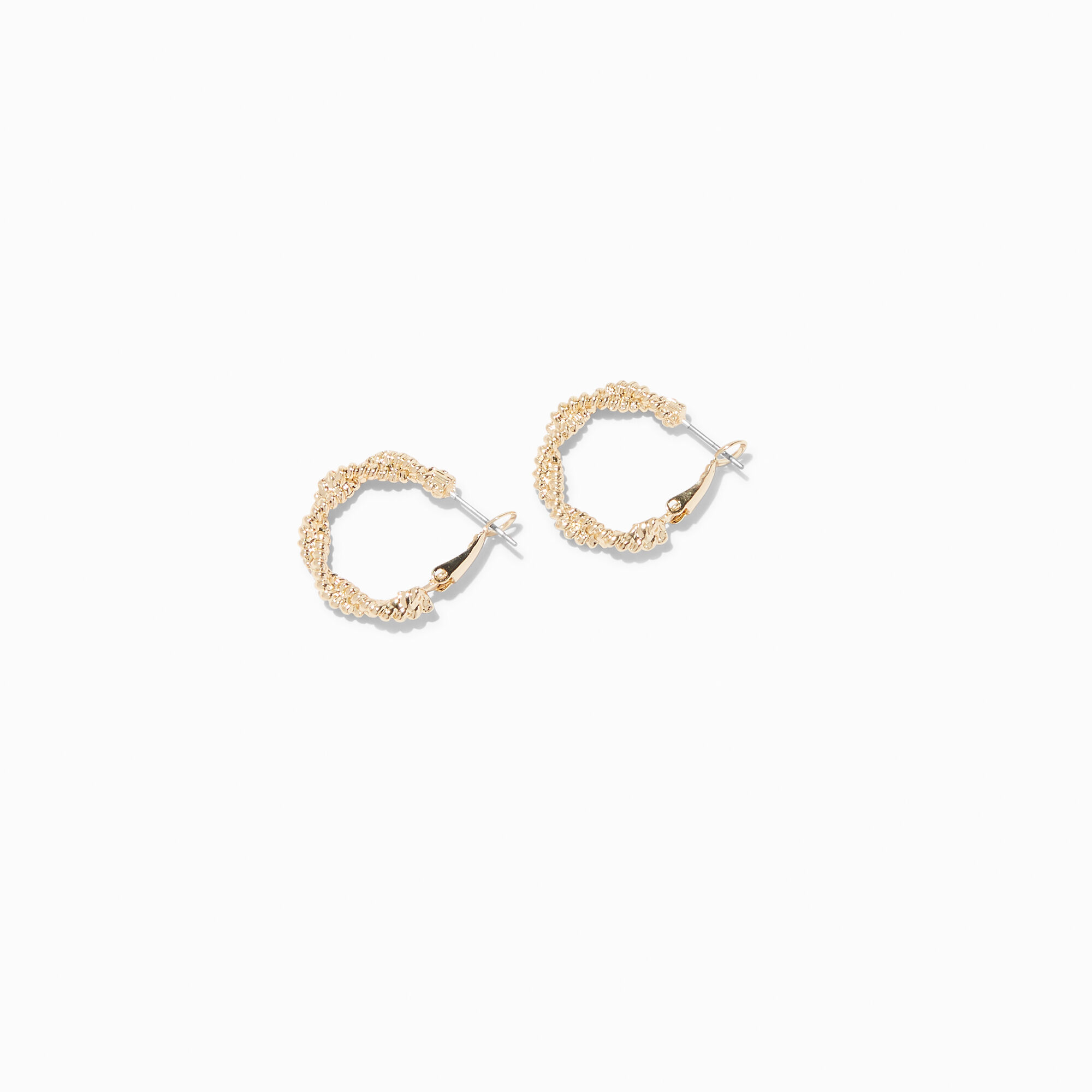 View Claires Tone Twisted Braid Hoop Earrings Gold information