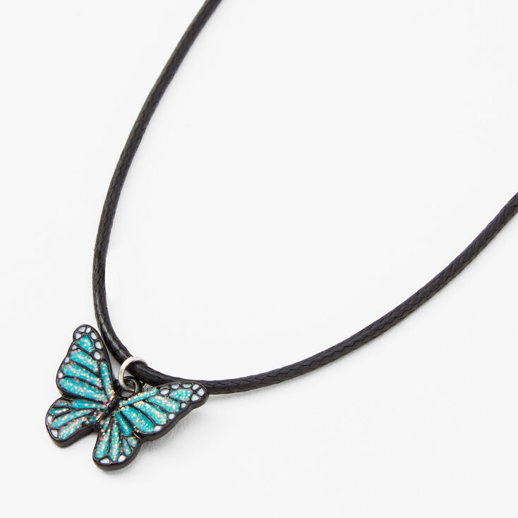 Collier en cordon avec pendentif papillon &agrave; paillettes,