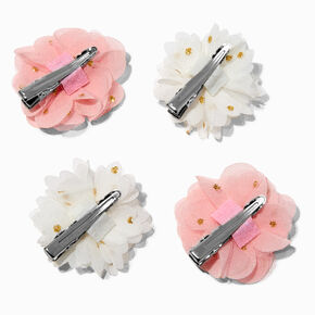 Claire&#39;s Club Special Occasion Pink &amp; White Chiffon Flower Hair Clips - 4 Pack,