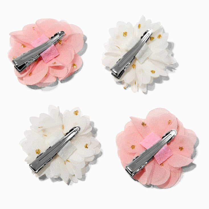Claire&#39;s Club Special Occasion Pink &amp; White Chiffon Flower Hair Clips - 4 Pack,