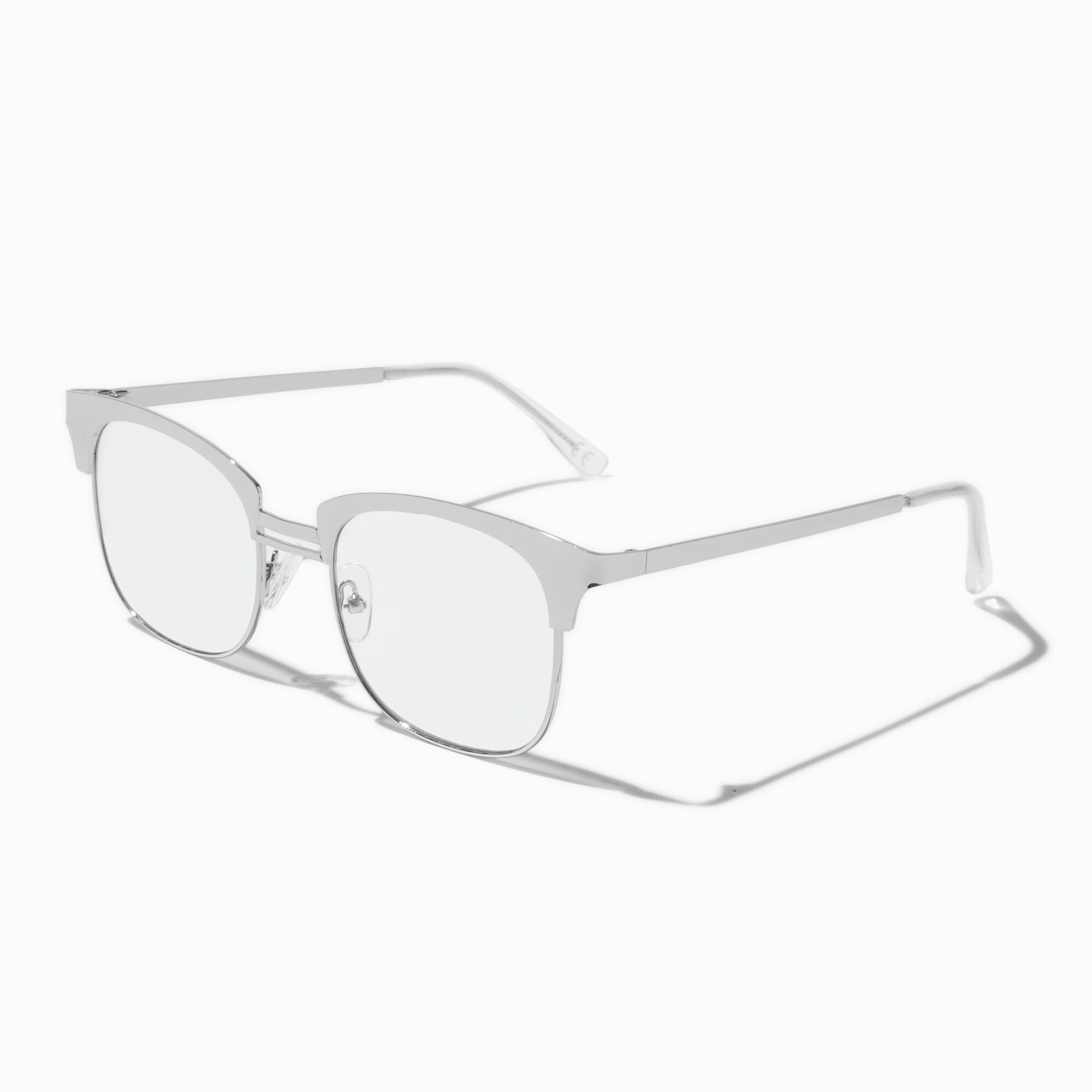 View Claires Solar Light Reducing SilverTone Browline Clear Lens Frames Blue information