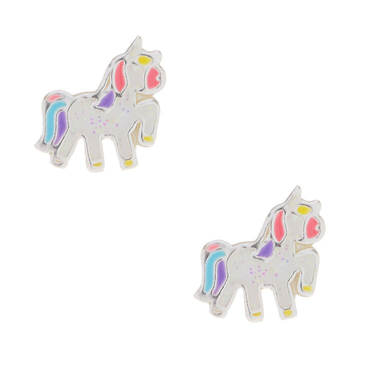Sterling Silver Party Glitter Unicorn Earrings Claire S Us
