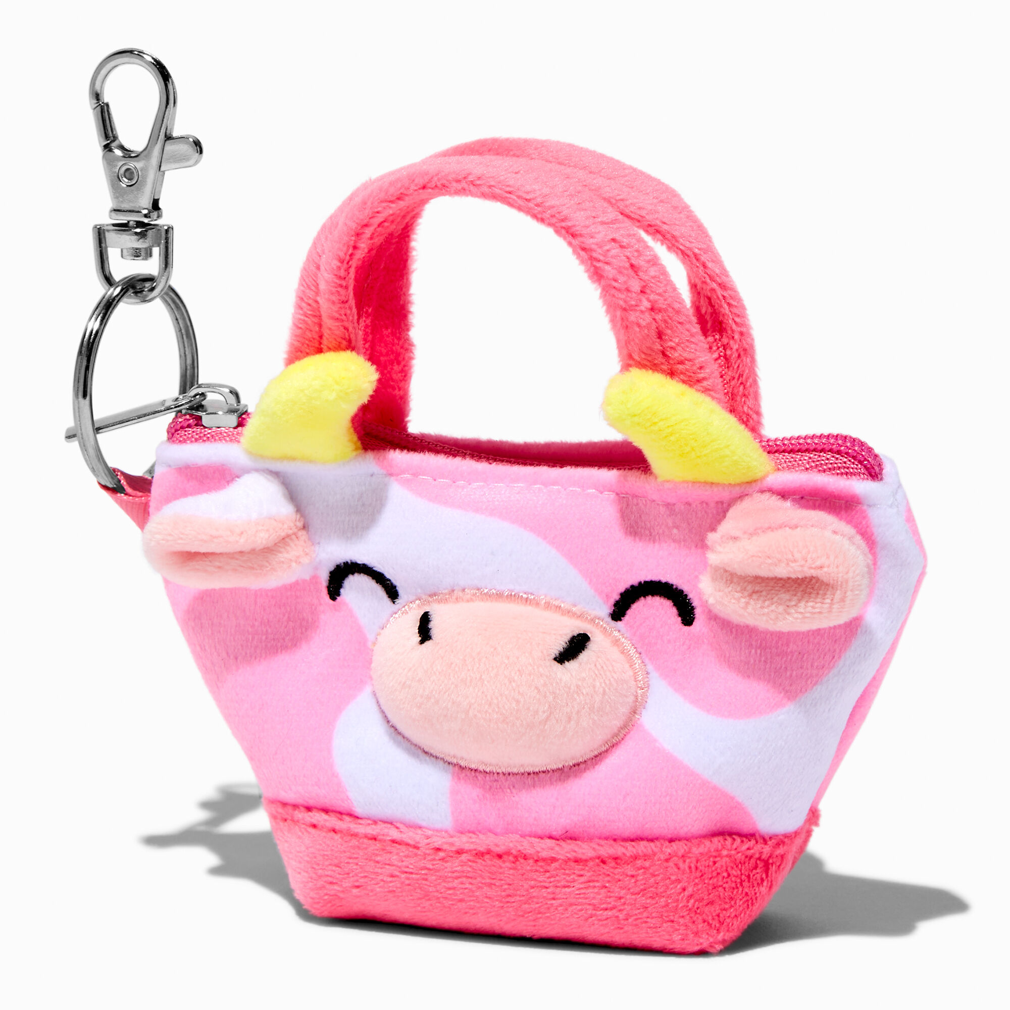 View Claires Cow Mini Tote Bag Keyring Pink information