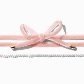 Pink Bow &amp; Pearl Choker Necklaces - 2 Pack ,