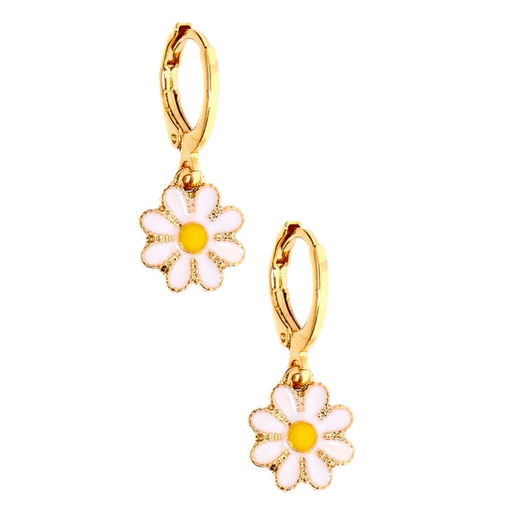 Gold 10MM Daisy Huggie Hoop Earrings,