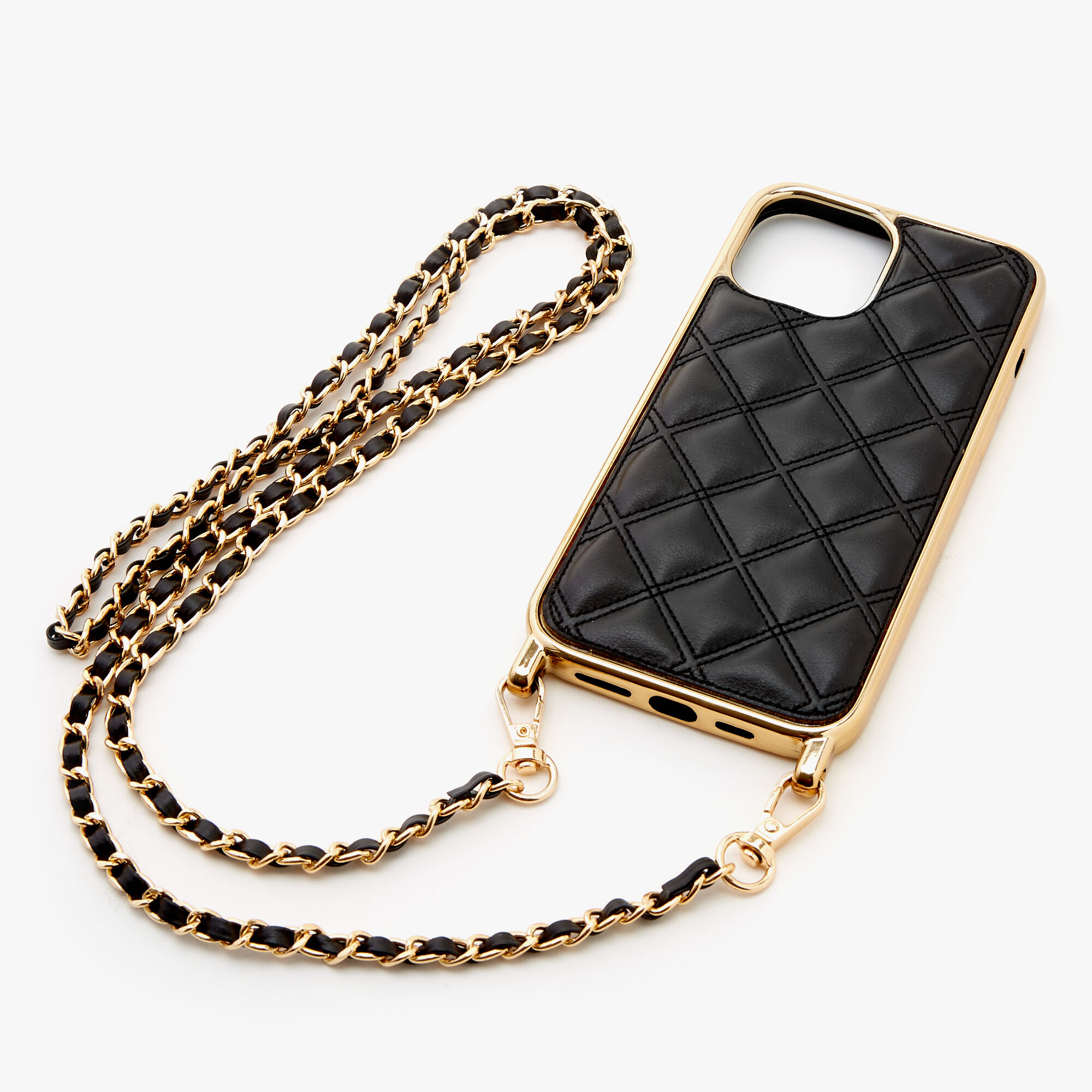 Black Quilted Phone Case With Gold Chain Fits Iphone 12 Pro Max Claire S Us