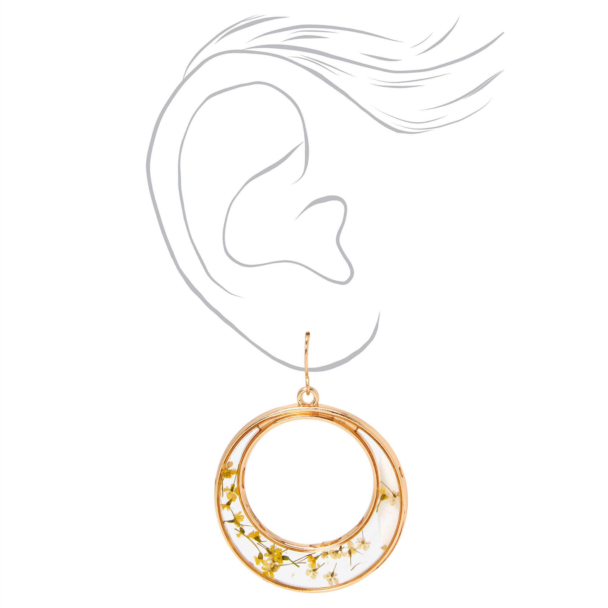 Gold 1.5" Resin Floral Hoop Drop Earrings - Yellow,