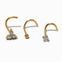 20G Gold-tone Titanium Cubic Zirconia Geometric Nose Studs - 3 Pack,