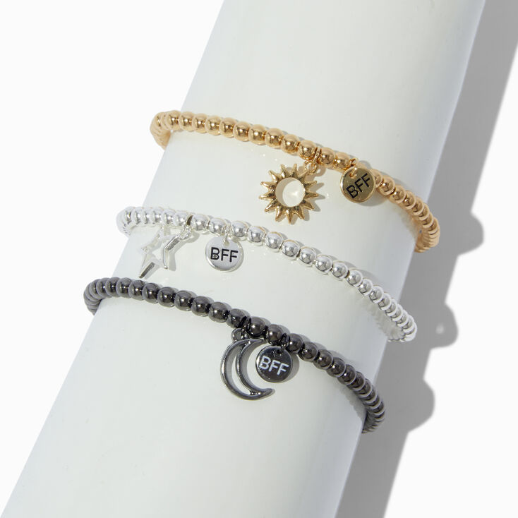 Best Friends Mixed Metal Celestial Beaded Stretch Bracelets - 3 Pack,