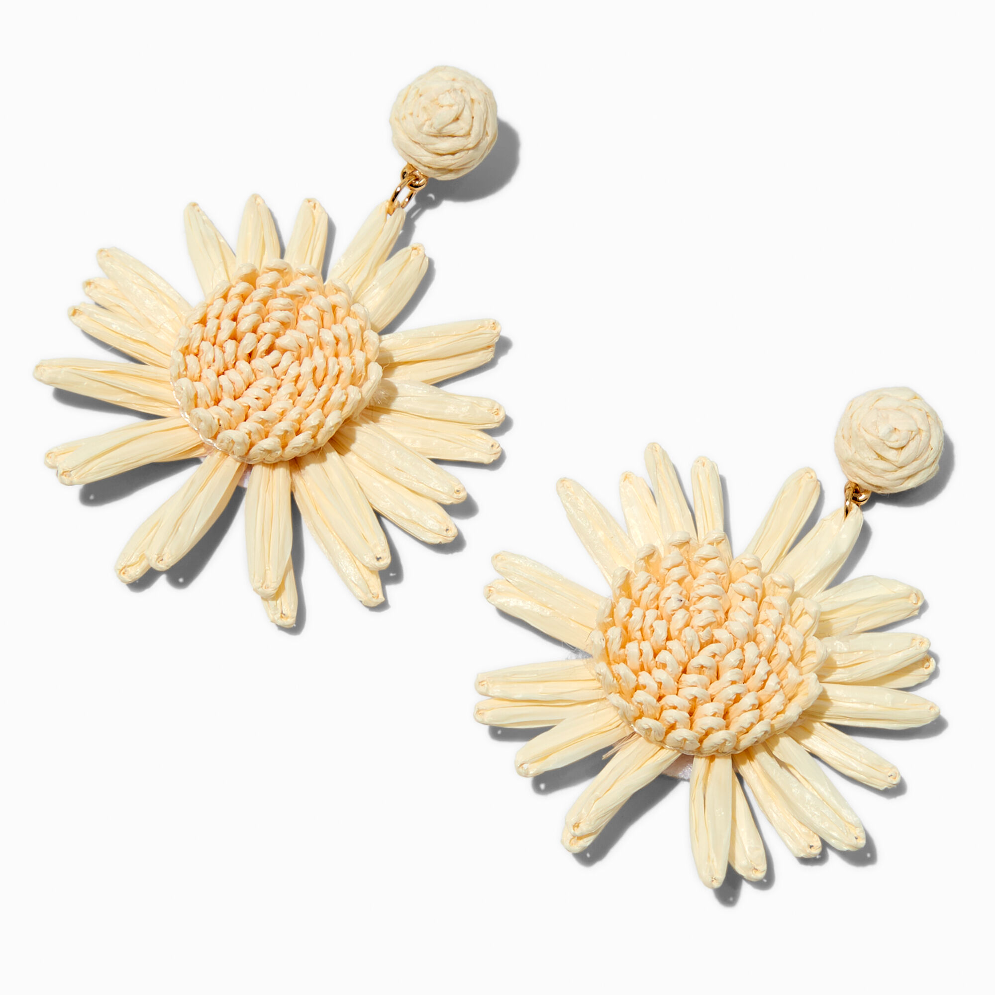 View Claires Raffia Daisy 3 Drop Earrings White information