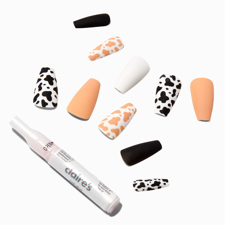 Cow Print Squareletto Vegan Faux Nail Set - 24 Pack,