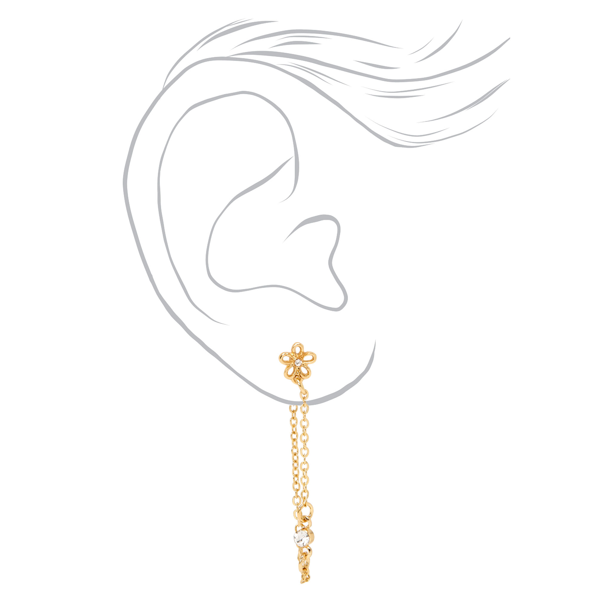 Gold 1.5" Butterfly, Flower & Heart Front and Back Chain Drop Earrings - 3 Pack,