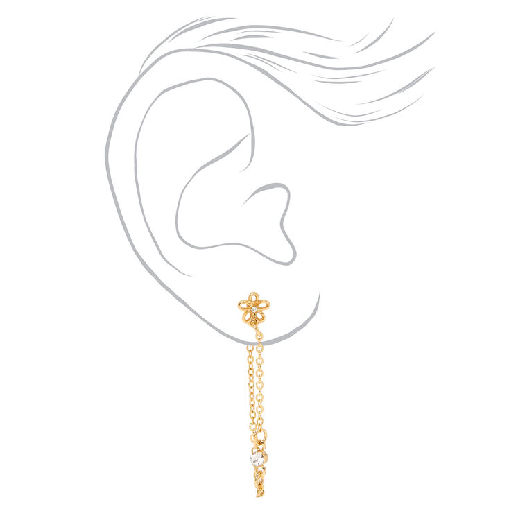 Gold 1.5&quot; Butterfly, Flower &amp; Heart Front and Back Chain Drop Earrings - 3 Pack,
