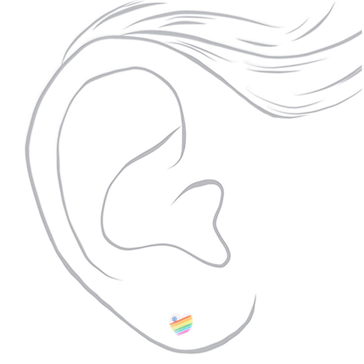 Sterling Silver Rainbow Heart Stud Earrings - White,