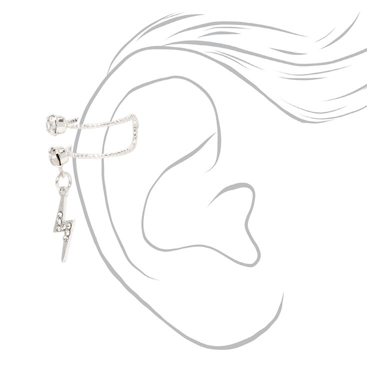 Silver Crystal Lightning Bolt Ear Cuff Earring,