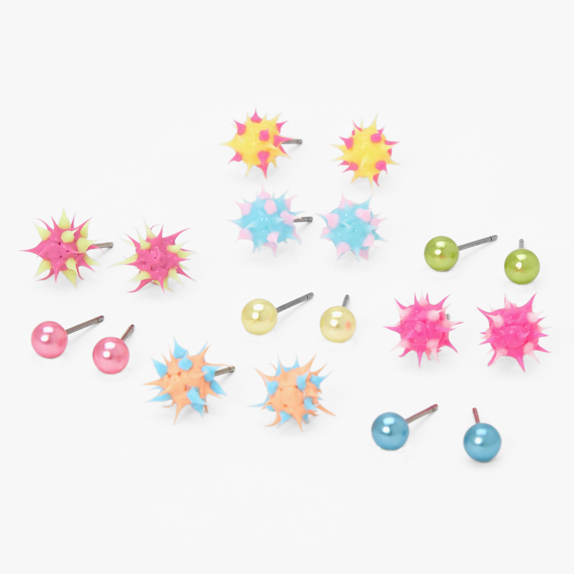 View Claires Pastel Rave Burst Stud Earrings 9 Pack Silver information