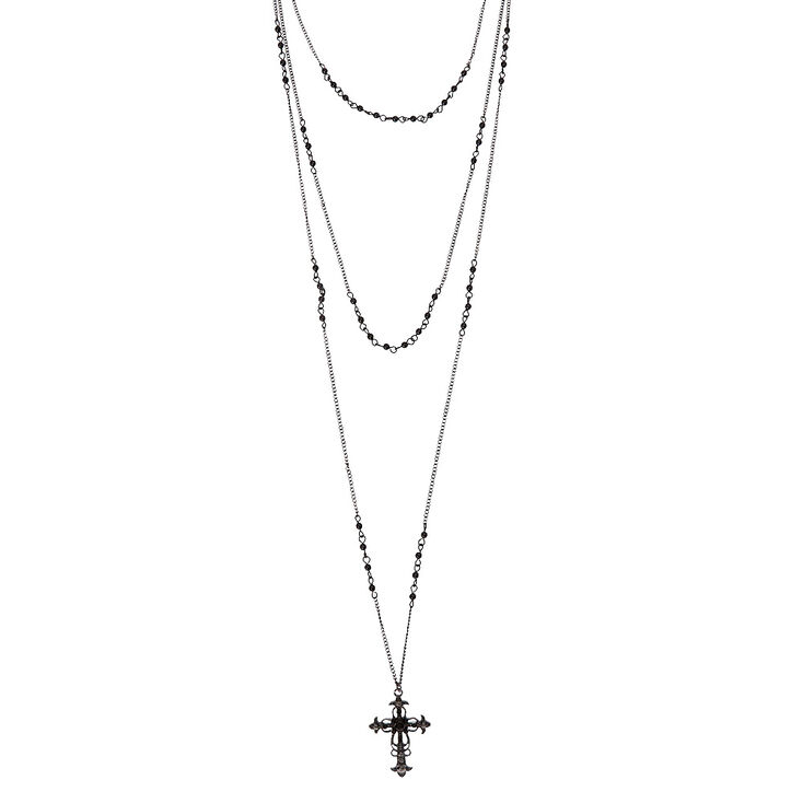 Black Triple Layer Cross Necklace,