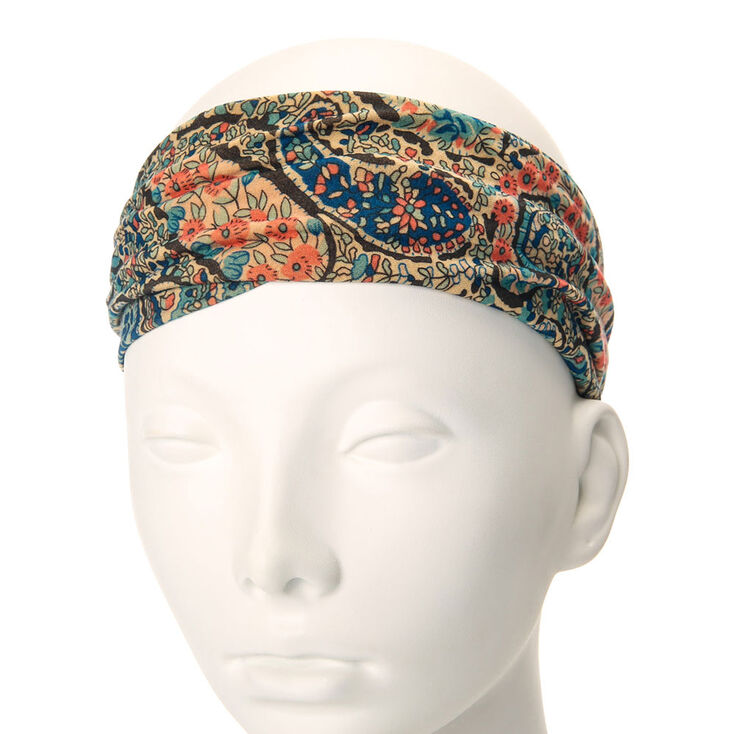 Blue and Orange Paisley Print Headwrap,