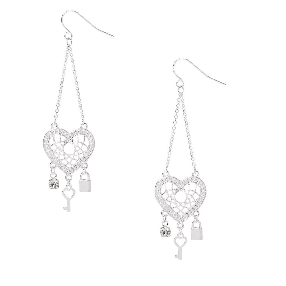Pendantes attrape-rêves cœur 6,3 cm couleur argenté,