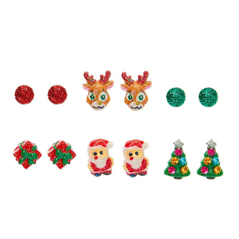 Glitter Christmas Stud Earrings 6 Pack