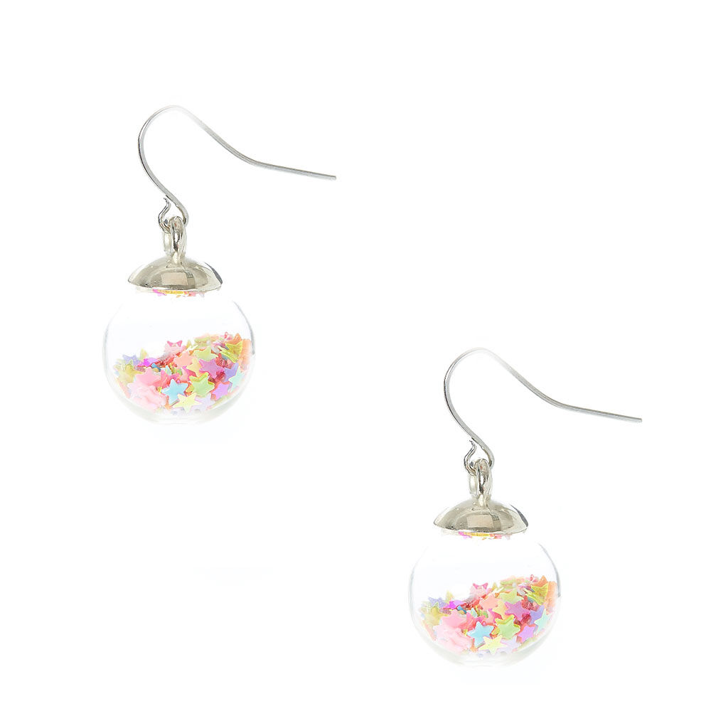 Boucles d'oreilles à boule de confettis étoilés fluo,