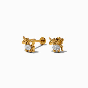 C LUXE by Claire&#39;s Silver-tone Titanium Cubic Zirconia Unicorn Flat Back Stud Earrings,