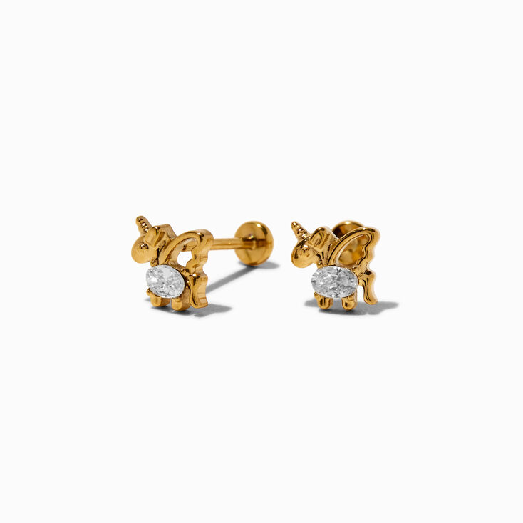 C LUXE by Claire&#39;s Silver-tone Titanium Cubic Zirconia Unicorn Flat Back Stud Earrings,