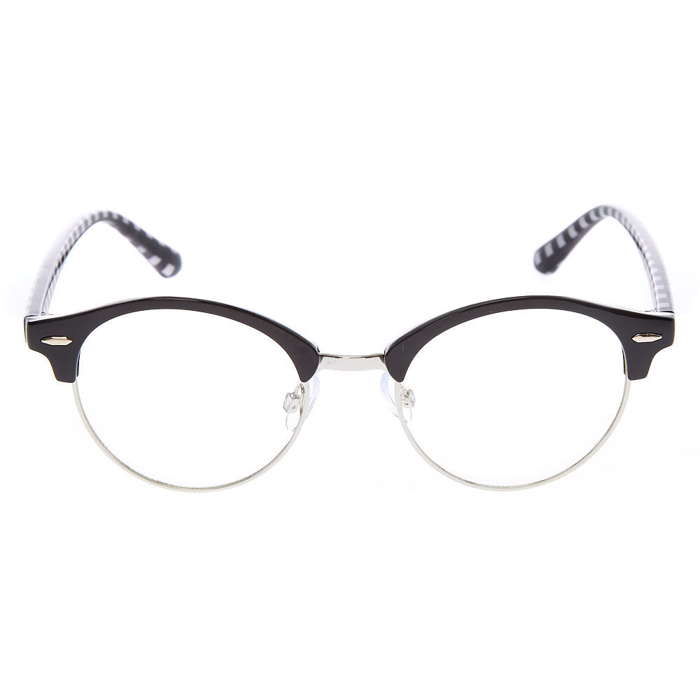 Checkered Browline Clear Lens Frames - Black,