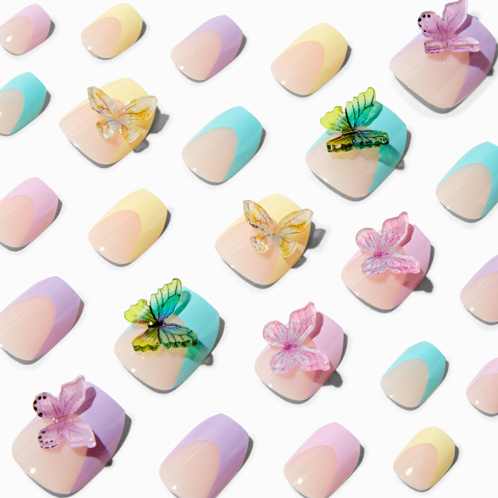 View Claires Pastel Butterfly 3D Coffin Press On Vegan Faux Nail Set 24 Pack information