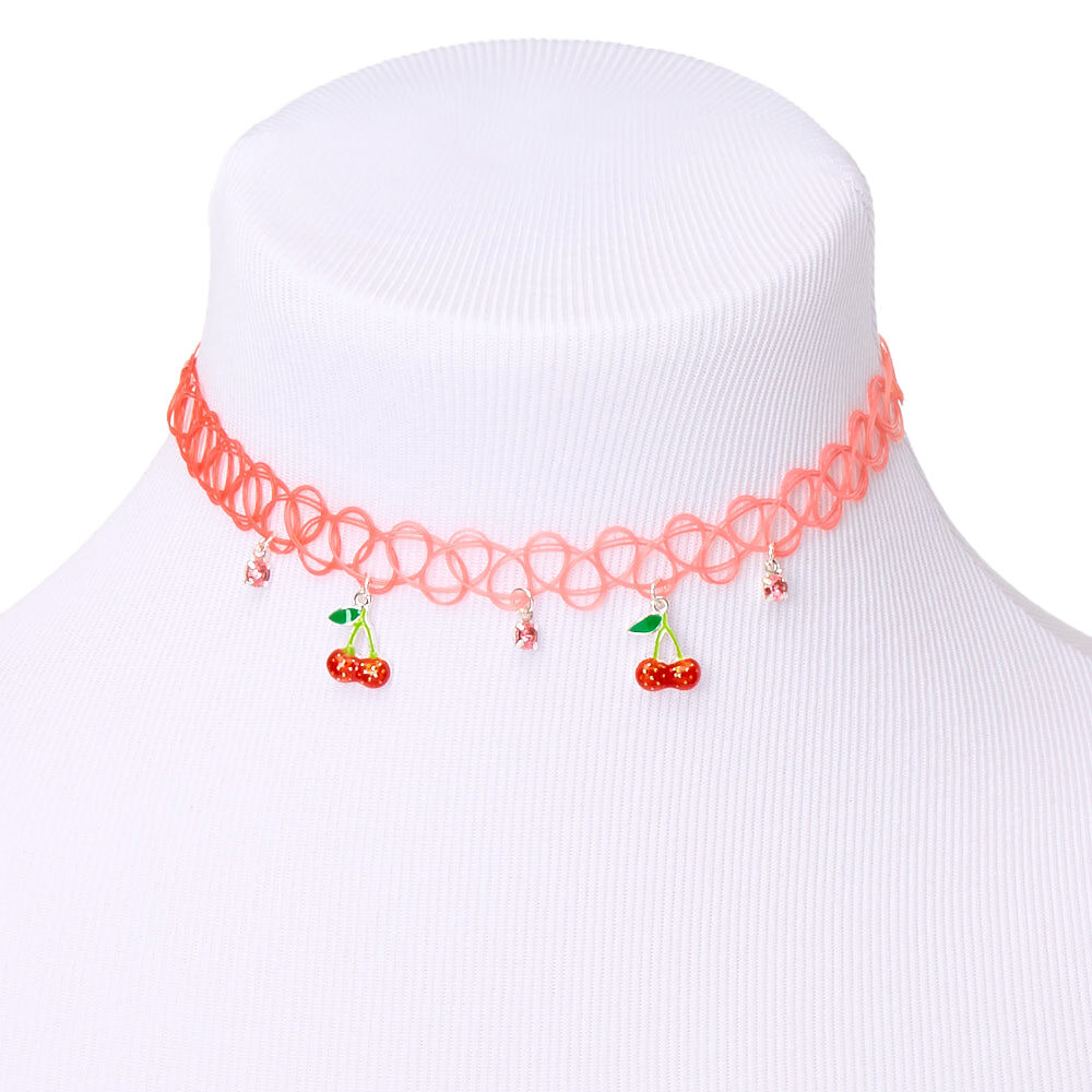 Claire s Club Cherry Tattoo Choker Necklace Red