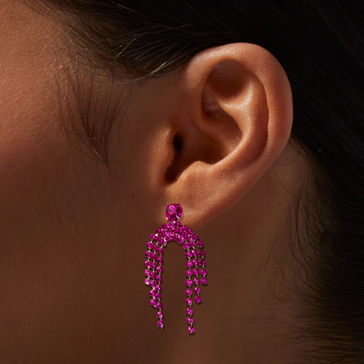 Fuchsia Crystal Waterfall 1.5&quot; Drop Earrings,