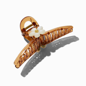 White Flower Brown Metal Hair Claw,