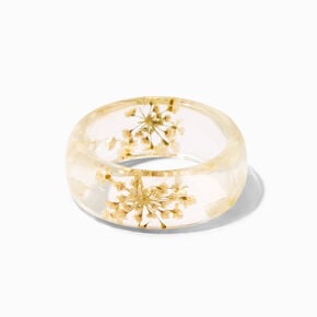 Yellow Pressed Flower Clear Resin Ring,
