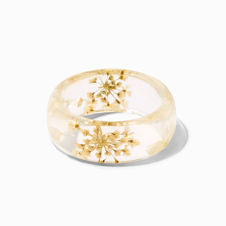 Yellow Pressed Flower Clear Resin Ring,