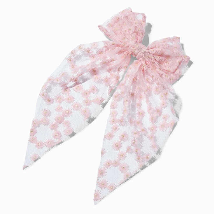 Pink Daisy Lace Hair Bow Clip,