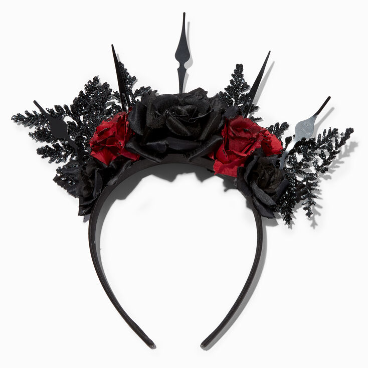 Black and Red Rose Floral Spiked Headband | Claire's US