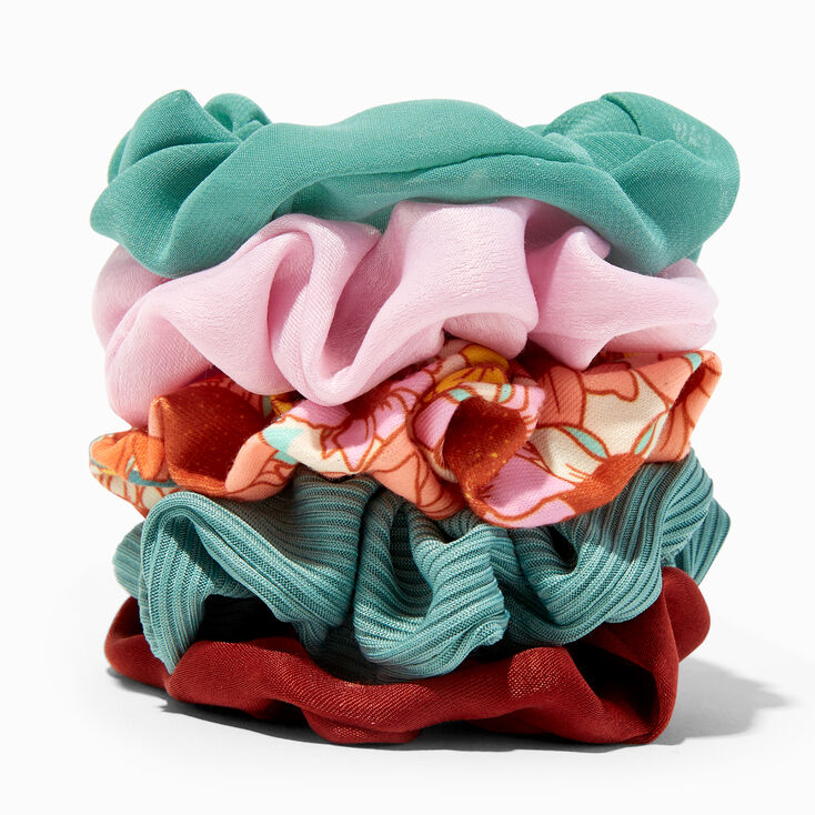 Sunflower Print &amp; Solid Hair Scrunchies - 5 Pack,
