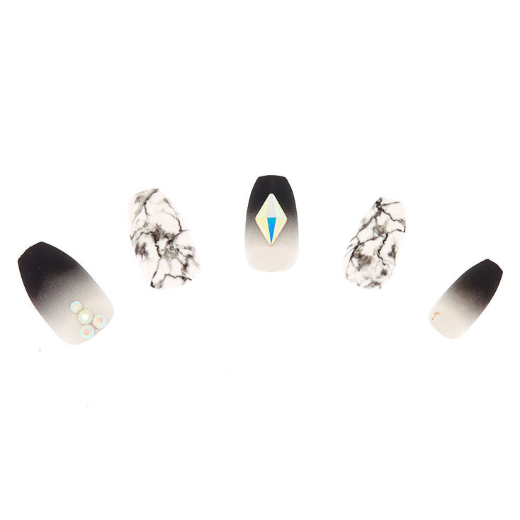 Lot de 24&nbsp;faux ongles bling bling gris d&eacute;grad&eacute; et effet marbr&eacute;,