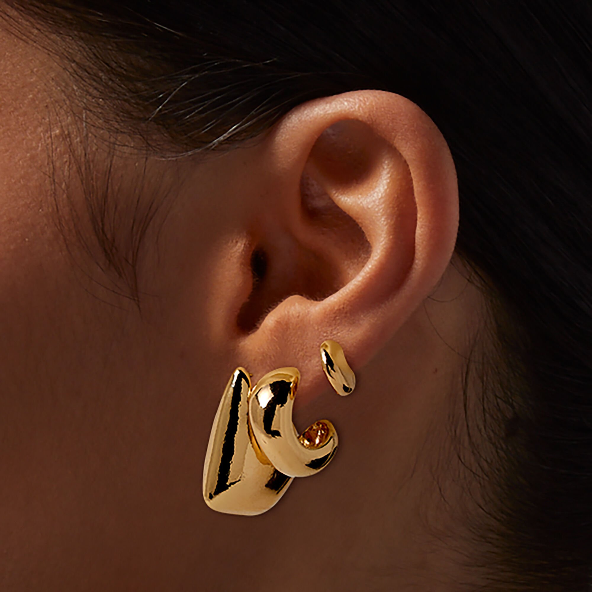 Gold-tone Thick Stackable Hoop Earrings - 3 Pack,