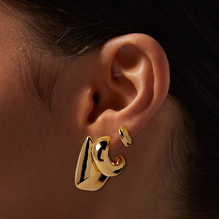 Gold-tone Thick Stackable Hoop Earrings - 3 Pack,