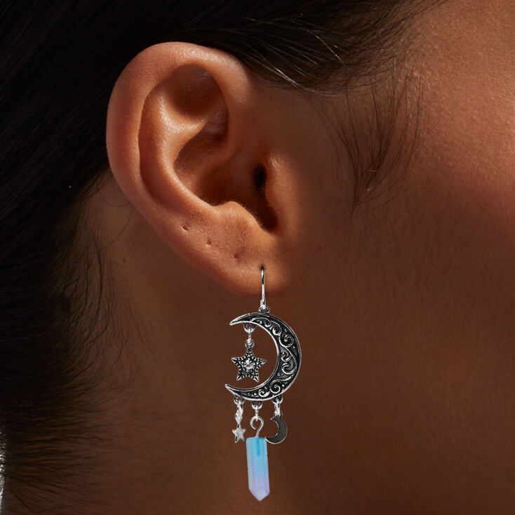 Blue Mystical Gem Celestial 2&quot; Drop Earrings,