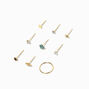 22G Gold-tone Sterling Silver Flower Nose Studs &amp; Hoop - 9 Pack,