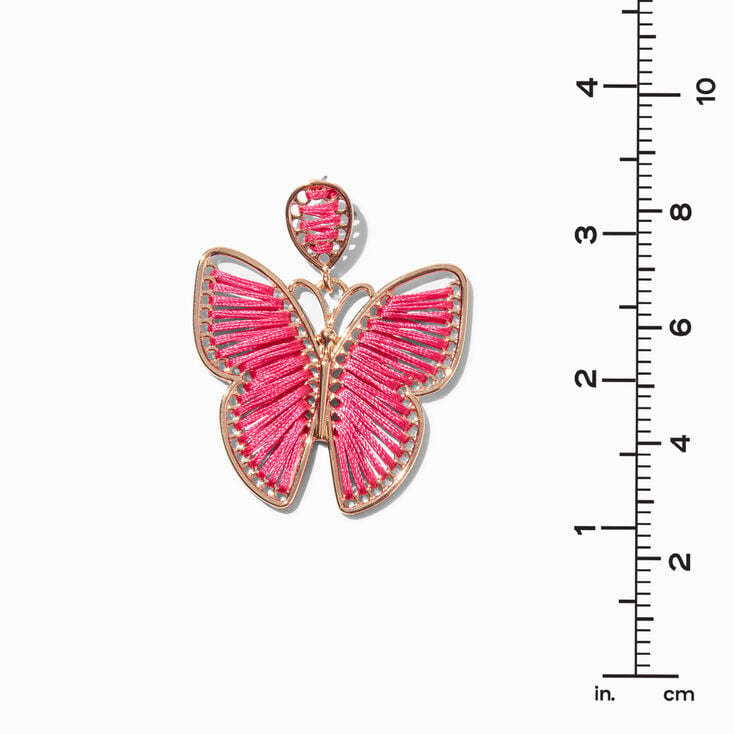 Pink Threader Butterfly 2&quot; Drop Earrings ,