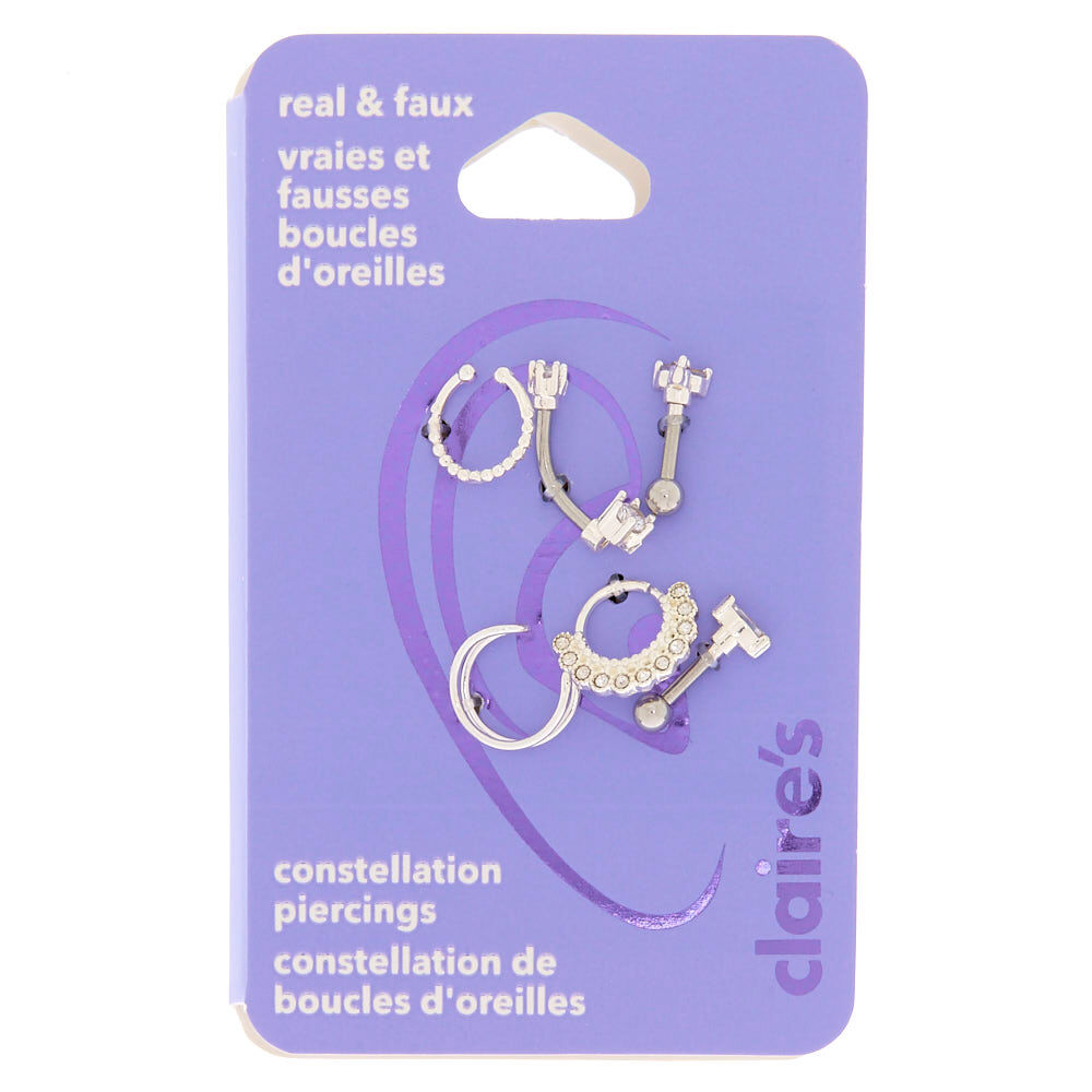 Real + Faux Silver Constellation Earrings 6 Pack,